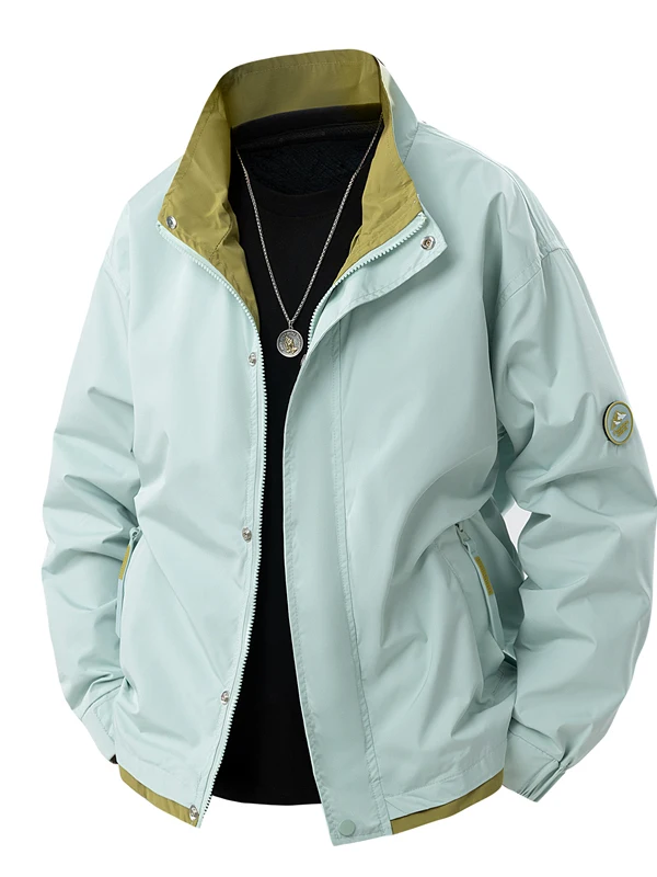 

Мужская повседневная свободная куртка с воротником-стойкой, в стиле пэчворк, с цветными вставками, для весны и осени, модная верхняя одежда для молодежи среднего возраста