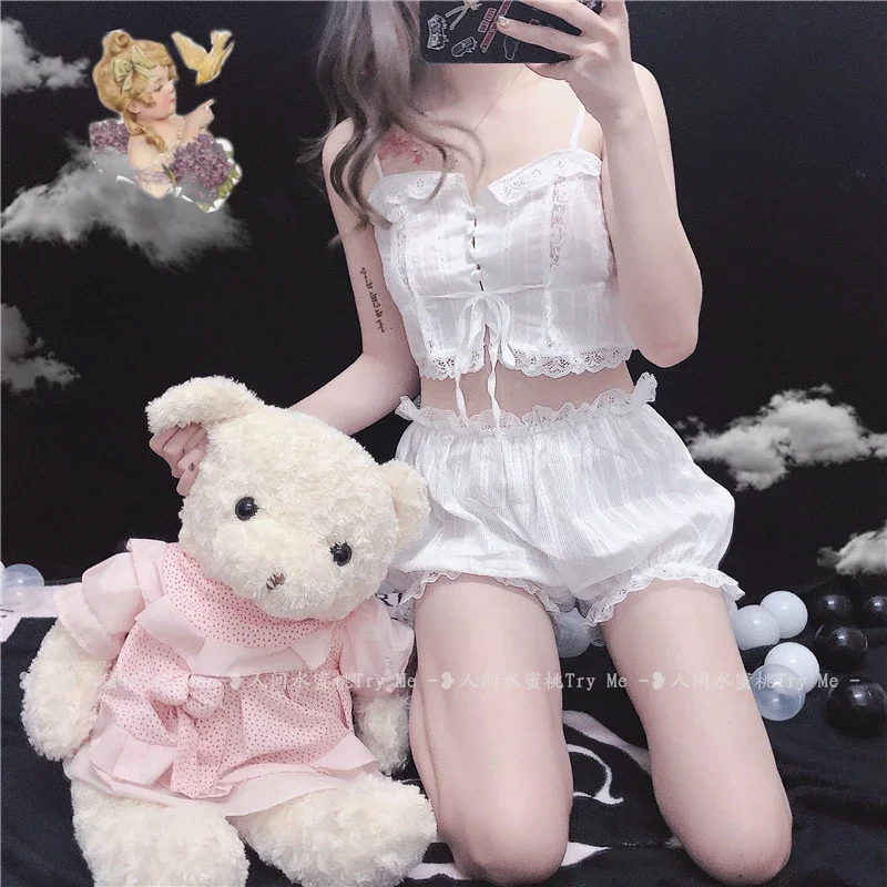 Pajamas for Women Sexy Chiffon Lingerie Set Lolita Underwear Set Panties Bondage Nightwear Caitsuit Costume Transparent