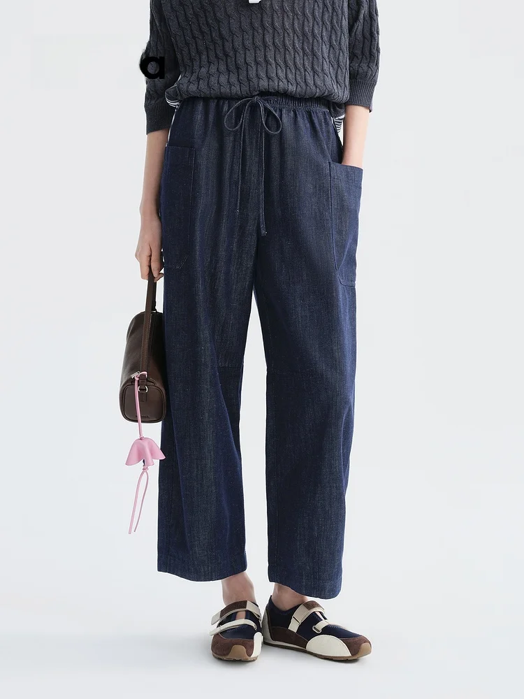 

Indicia Лето 2026 Новые женские джинсы H2B6NK119F, повседневные, с высокой талией, прямые, из хлопка, с завязками, цветные