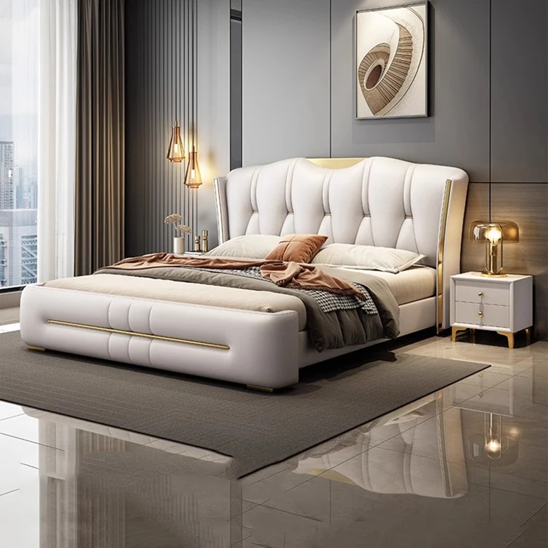 

High End Soft Bedroom Double Bed Waterproof Wood Storage Luxury Queen Beds Modern Upholstered White Camas De Casal Furniture