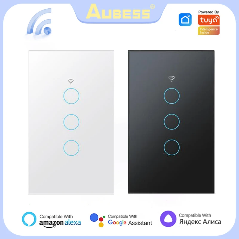 WiFi Smart Light Switch EU US AC100-250V Wall Glass Panel  Voice Control Timer Work With Tuya APP Alexa Yandex Alice Google Home
