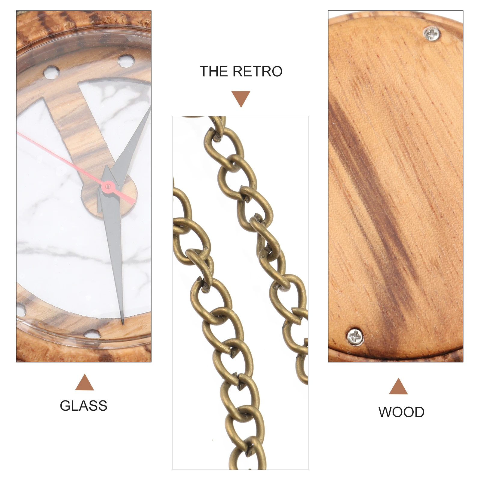 Wooden Quartz Pocket Watch for Men Women Chain Glass Lightweight Precise Time Great Gift Christmas Birthday