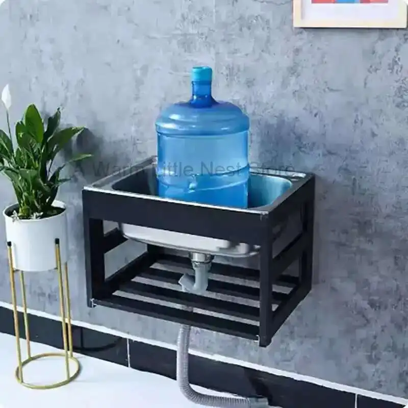 

Stainless Steel Kitchen Sinks with Bracket for Home Balcony Wall-mounted Pool Washbasin Creative Kitchen Accessories Single Sink