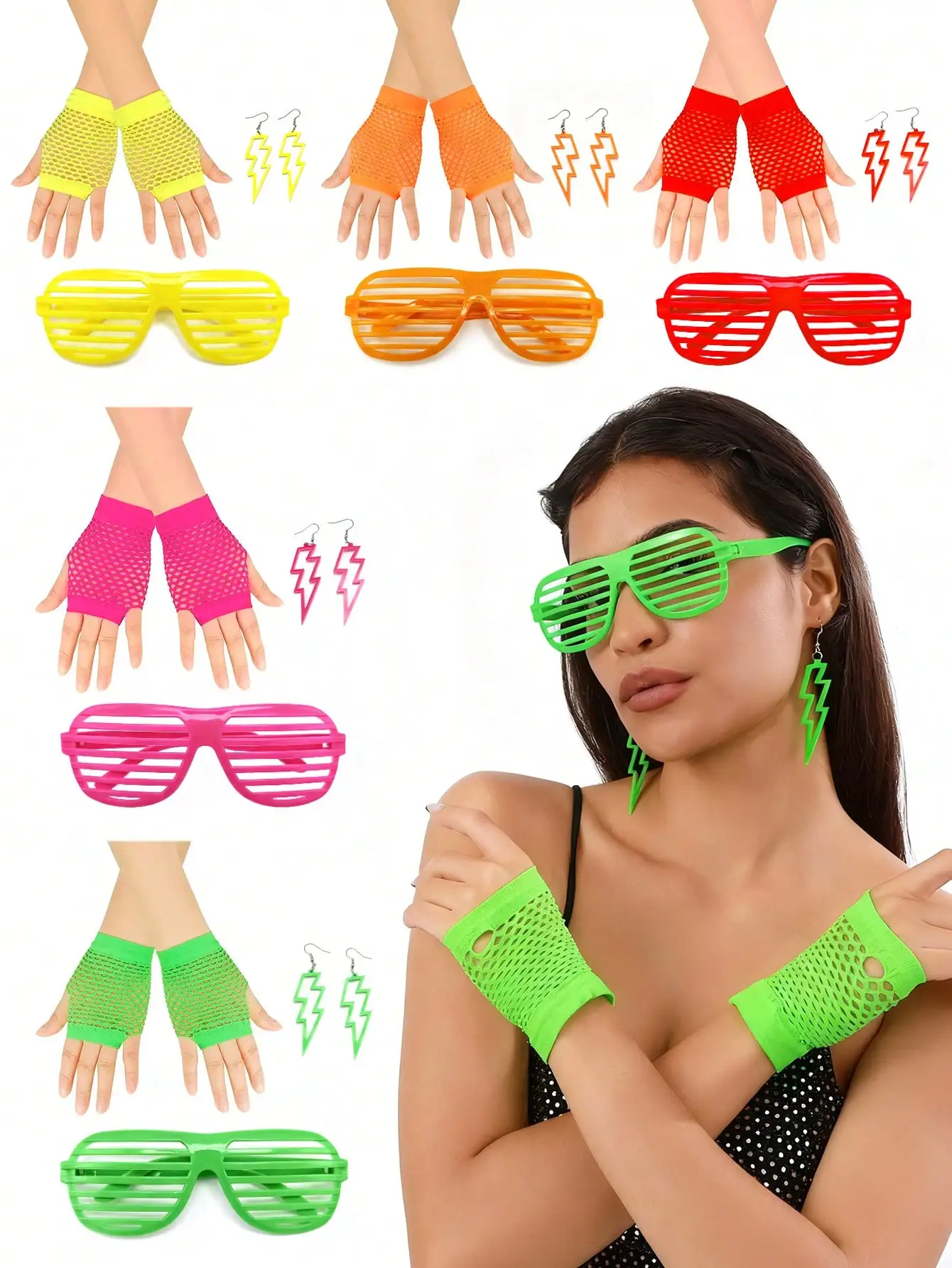 Mihong three-piece set: glasses, gloves, and earrings suitable for Halloween parties, masquerade costumes, and birthday party accessories