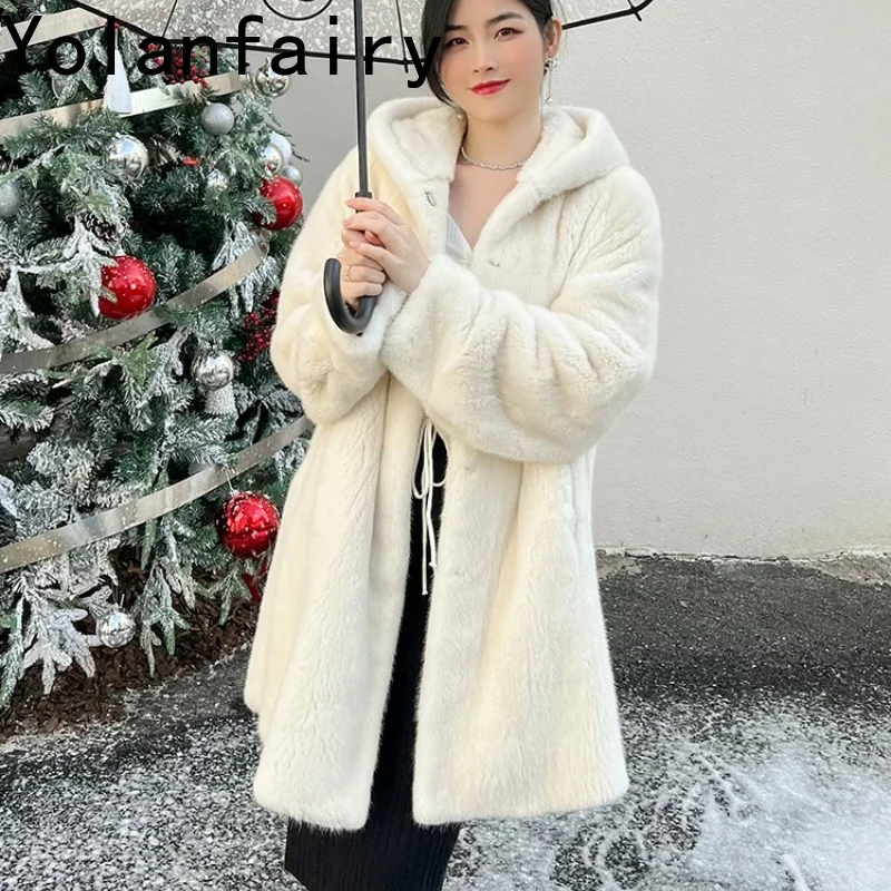 YOLANFAIRY 2026 Winter New Natural Fur Coat Women Luxury Mink Jacket Korean Style Full Pelt Mink Real Fur Coats Hooded Outerwear