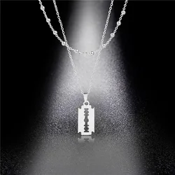 Safety Blade Razor Pendant Necklace Punk Hiphop Jewelry For Men Women Geometrical Small Dangling Choker Stainless Steel Jewelry