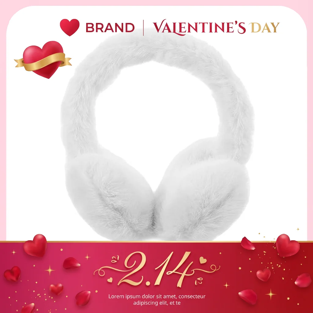 

Подарок на День святого Валентина: белые пушистые плюшевые наушники-вкладыши — 14×13×12 см, складные, теплые, из термофибры, с регулируемым ободком