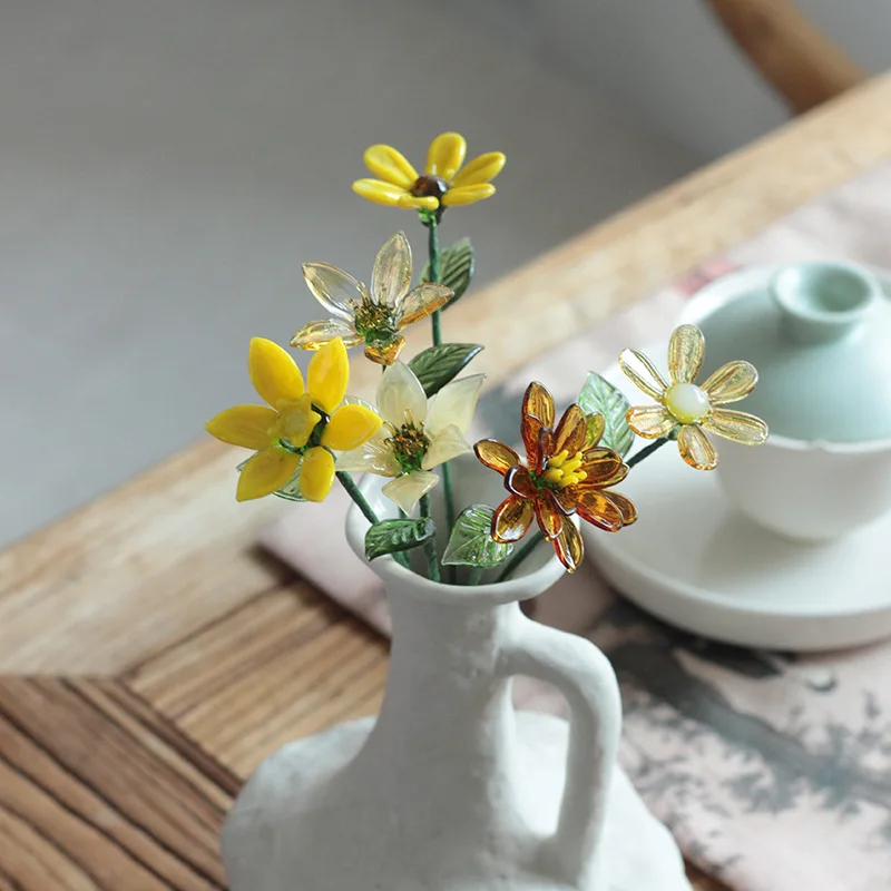 

Glass ornament simulation flower home desktop decoration fake flower decoration glass bouquet high-end flower arrangement gift