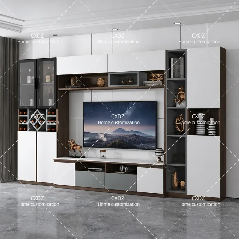 Light luxury style combination 65-inch TV wall cabinet wine cabinet 70-inch overall rock slab TV cabinet background wall