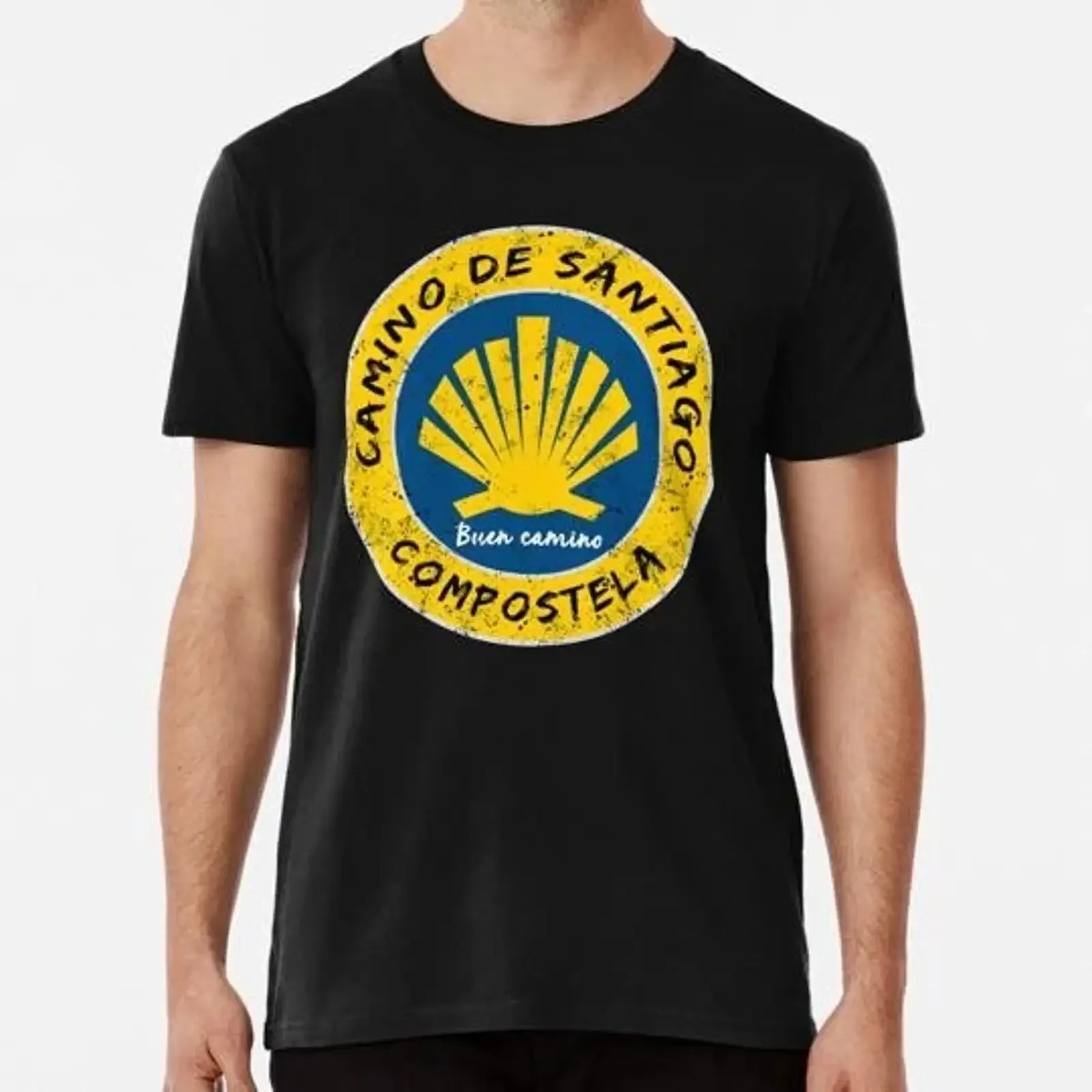 Camiseta Unissex Vintage Lavada Buen Camino De Santiago Compostela Peregrino S a 5XL Fabricada nos EUA Ligeiramente Elástica