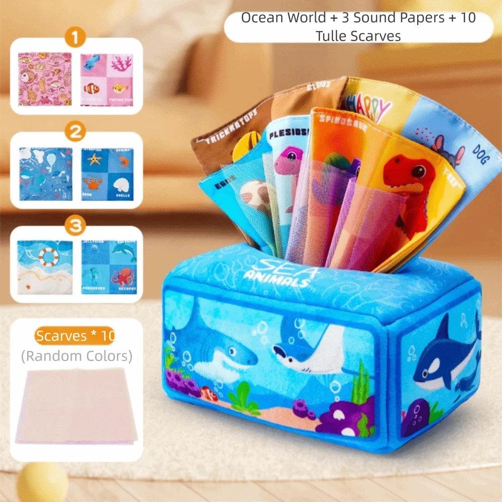 مع صندوق مناديل أطفال من الورق المجعد الحسي لعبة سحب لعبة تمرين الأصابع للأطفال ألعاب قماش تعليم مونتيسوري #1