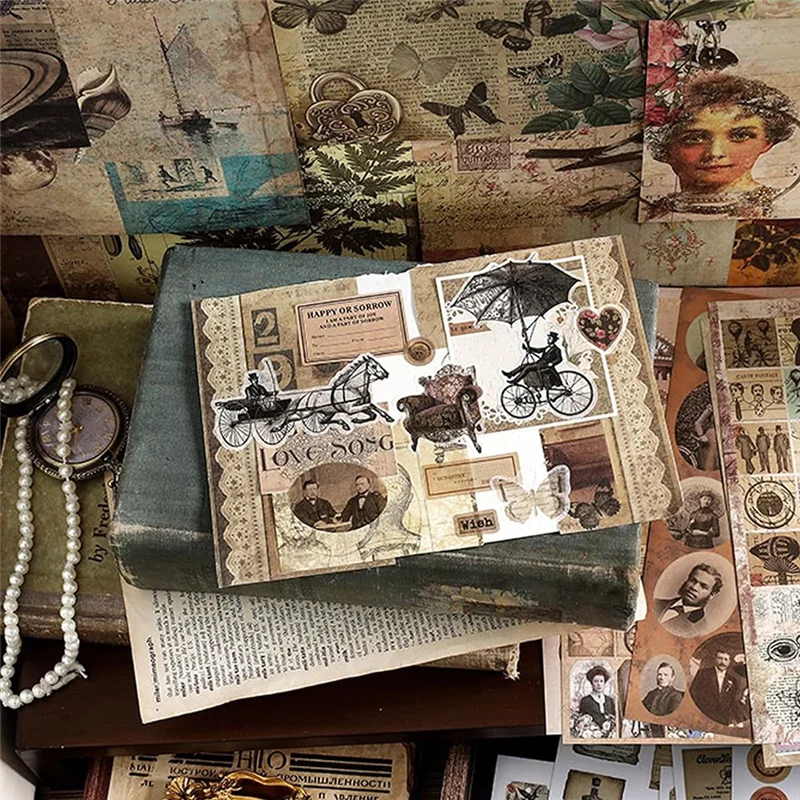 ヴィンテージ風和紙ステッカー スクラップブッキング用、40枚入り エフェメラブック アートジャーナリング用-POS