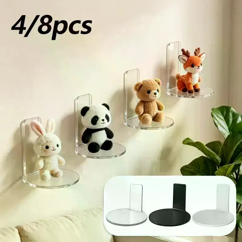 4/8 Pcs Acrylic Wall Mounted Floating Shelves With No Drill Easy Install Perfect For Displaying Small Toys Home Kids Bedroom Dec