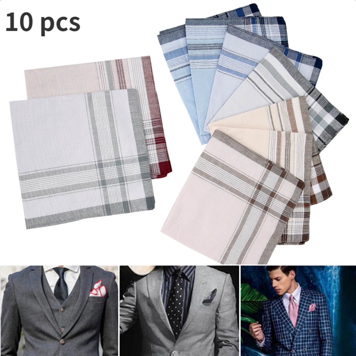 Opulent Collection of Exquisite Cotton Handkerchiefs Scarves Set of 10 - Arrives in Style to Enhance Your Look with Fashionable