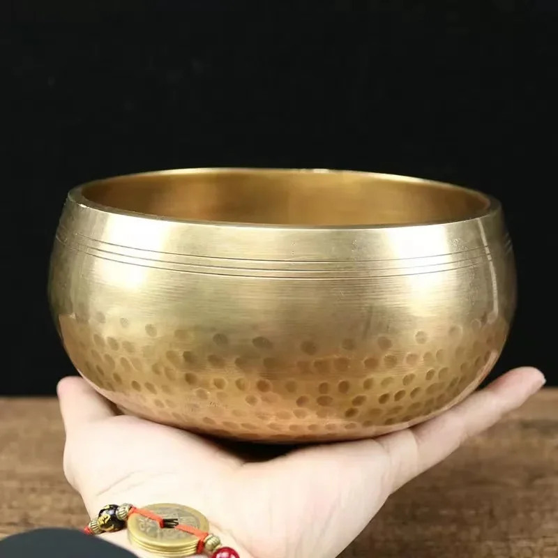 

Tibetan Singing Bowl Nepal Handmade Tibet Buddha Sound Bowl with Leather Stick Yoga Meditation Chanting Brass Chime Handicraft