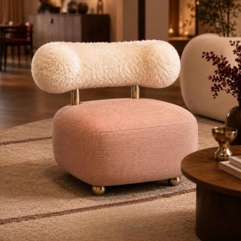 Backrest bedroom pink teddy fabric decorative terry cloth casual sofa chair