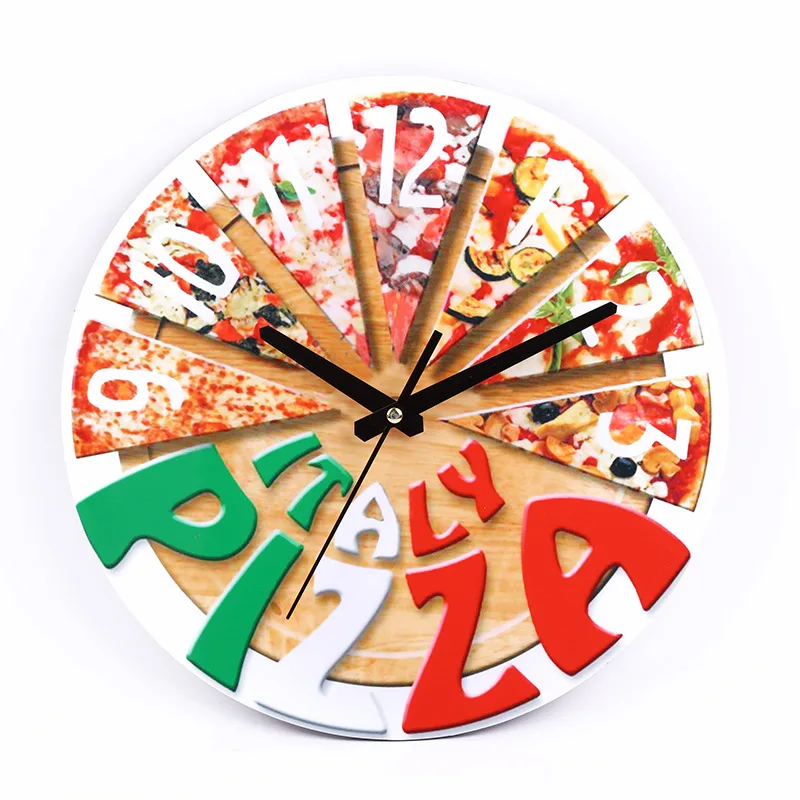 

Vintage Wall Clock Creative Clock Wooden Silent Living Room Circular Wall Clock Kitchen PIZZA Nordic Watch