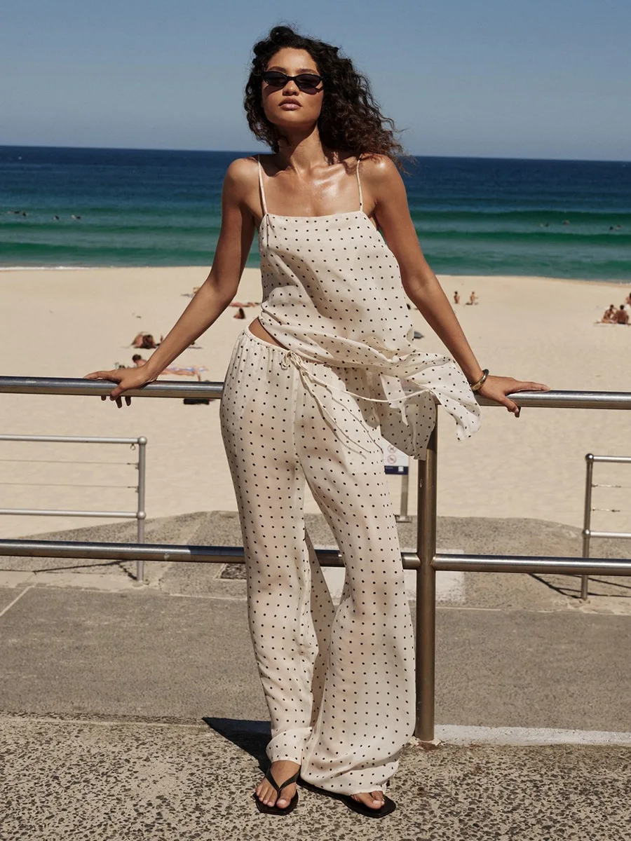 Wolfeel  2026 Summer New Women's Wave Point Strap Pants Two Piece Set Sleeveless Top Strap Pants Set
