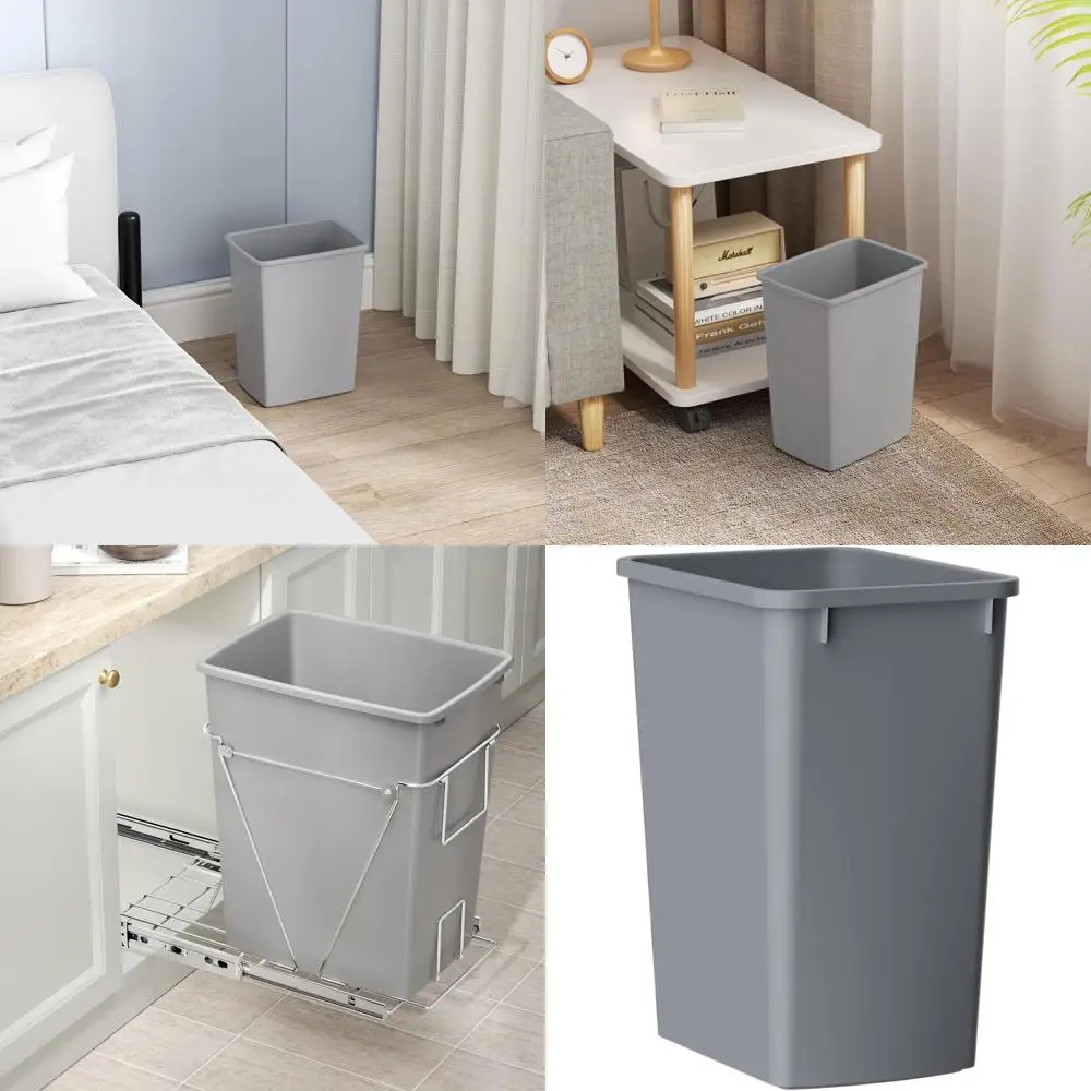 

4 упаковки серых тонких мусорных бака длиной 9 галлонов для хранения в кухне, спальне, офисе и в ванной комнате под раковиной