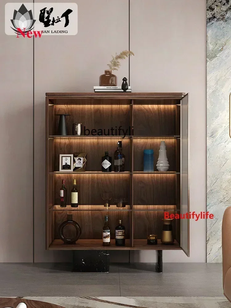 cn8350 LHY A  Black walnut wine cabinet light luxury high-end dining side cabinet living room wall storage glass display cabinet