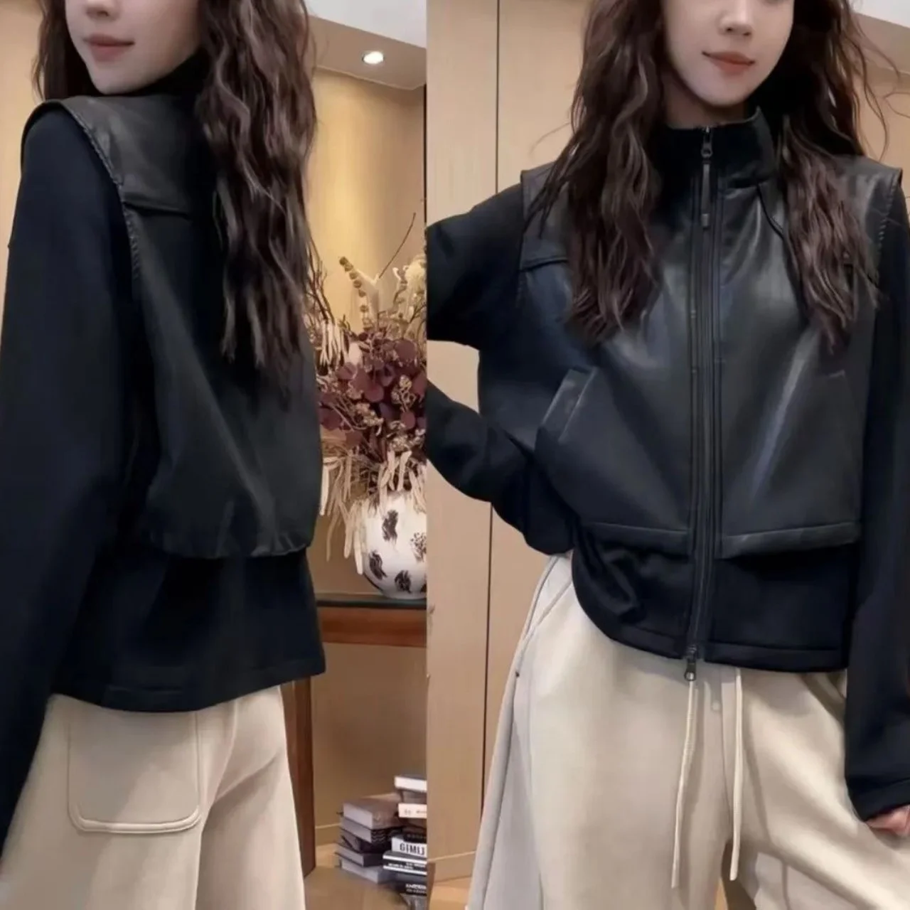 Design Sensation PU Leather Vest Jacket Women's Spring Autumn Style 2026 New Versatile Slimming Top PU Leather Coat