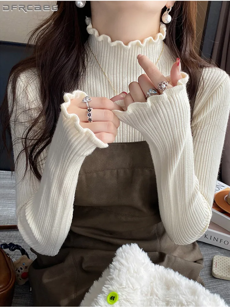 

Autumn Winters Sweet Women's Knitted Top Korean Style Casual Long Sleeve Bodycon Bottoming Sweater Clothes