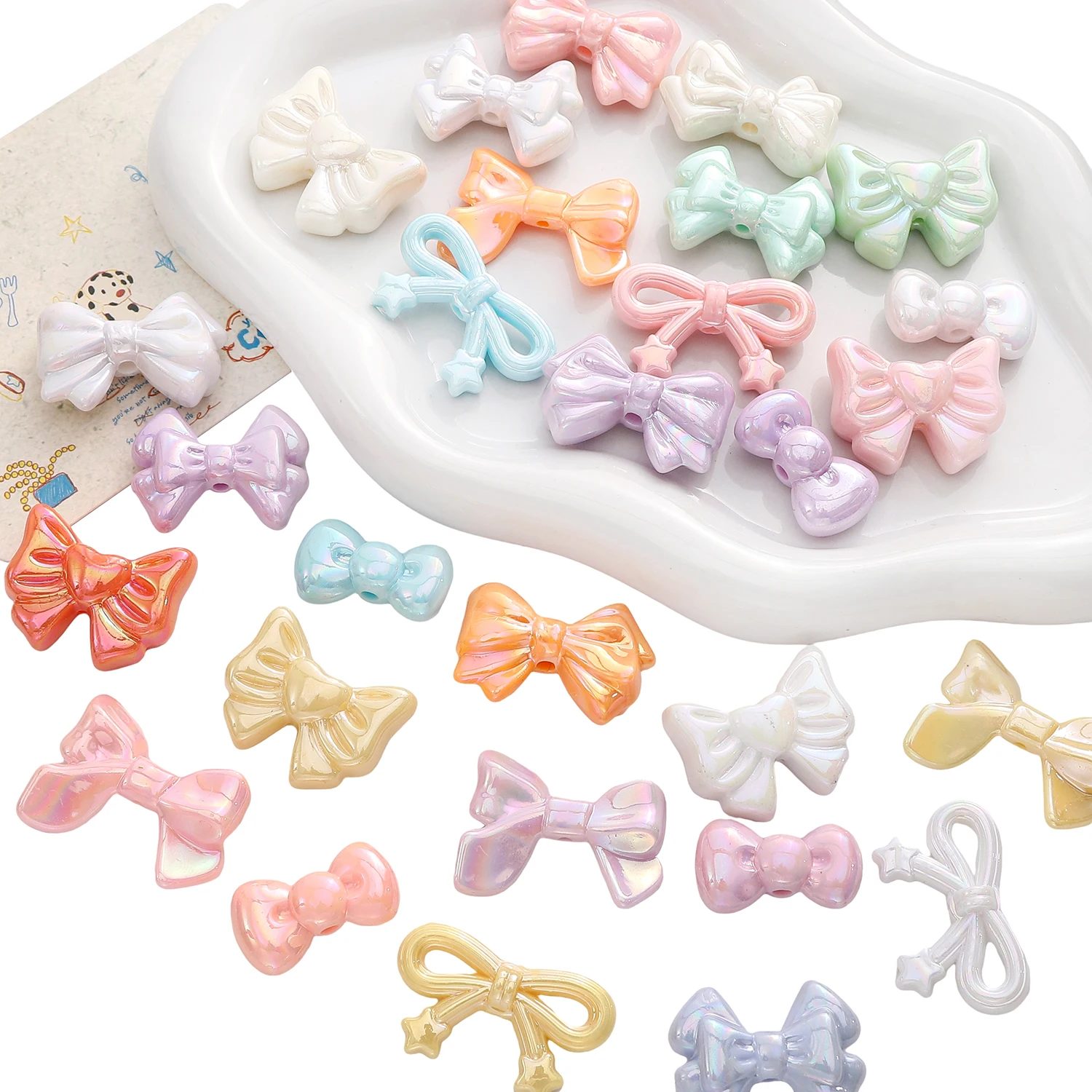 5-10Pcs/Bag Acrylic AB Color Bow Bead Round Edge Color Ribbon Bow Handmade DIY Jewelry Bracelet Earring Head Rope Jewelry Bead A