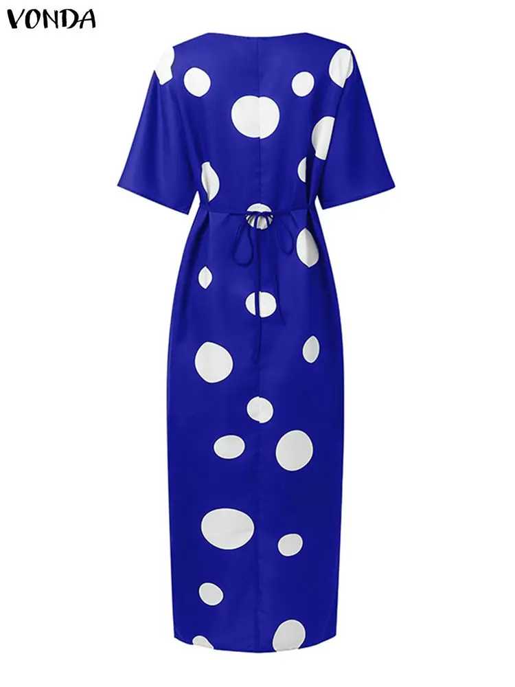 فوندا حجم كبير 5XL فستان المرأة البوهيمي دوت مطبوعة فستان الشمس 2025 موضة نصف كم رداء عادية فضفاض طويل فساتين الحفلات