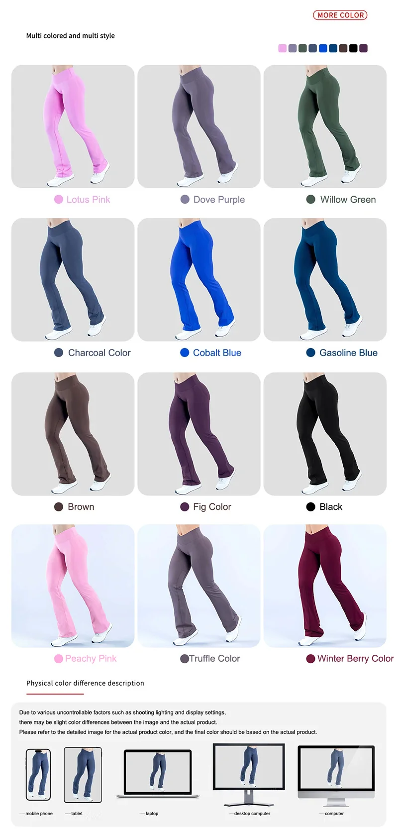 Vision Flares Damen Nahtlose Gym-Yoga-Hose mit hohem Kreuzbund, modische Sportleggings, Fitness-Workout-Hose mit weitem Bein – Detail 1