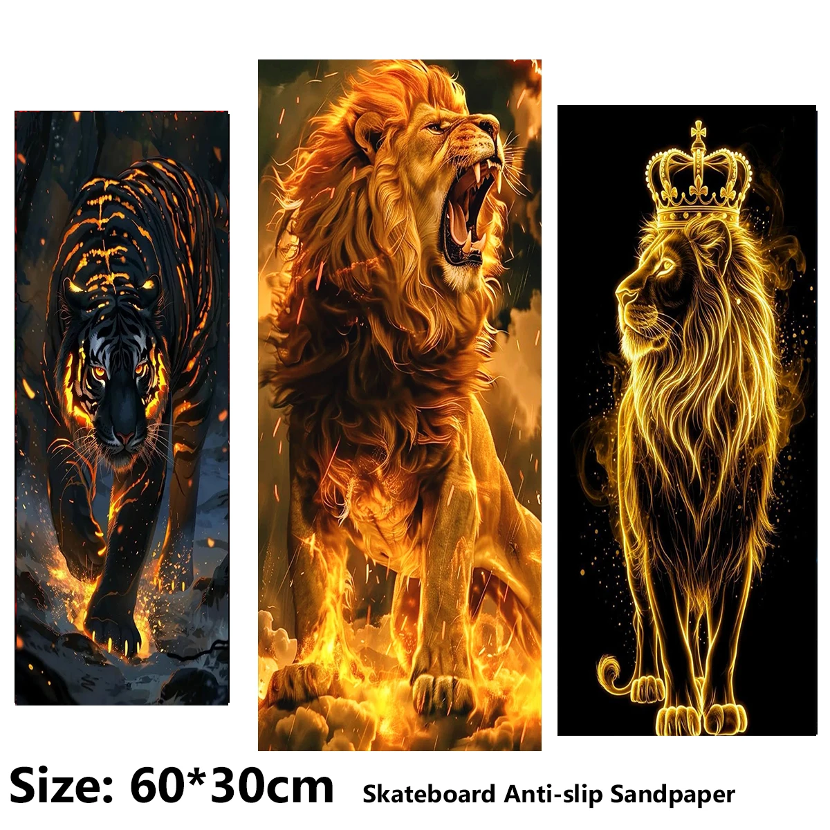 Dominant Flame Lion and Tiger Patterns ElecStric Scooter Anti-slip Sticker Sandpaper Skateboard Grip Tape Sheet 60*30cm