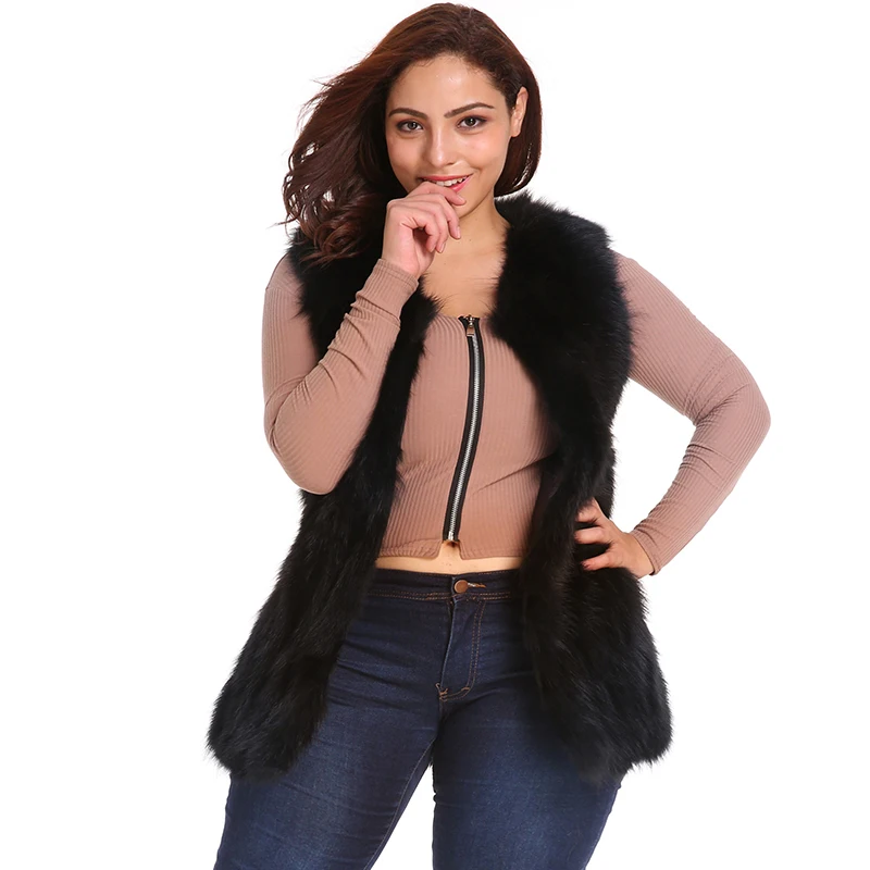 Mode Wanita Ramping Mantel Bulu Hangat Pakaian Luar Ukuran Plus 6XL Rompi Bulu Palsu Panjang Wanita Musim Dingin Tanpa Lengan Jaket Bulu Kasual