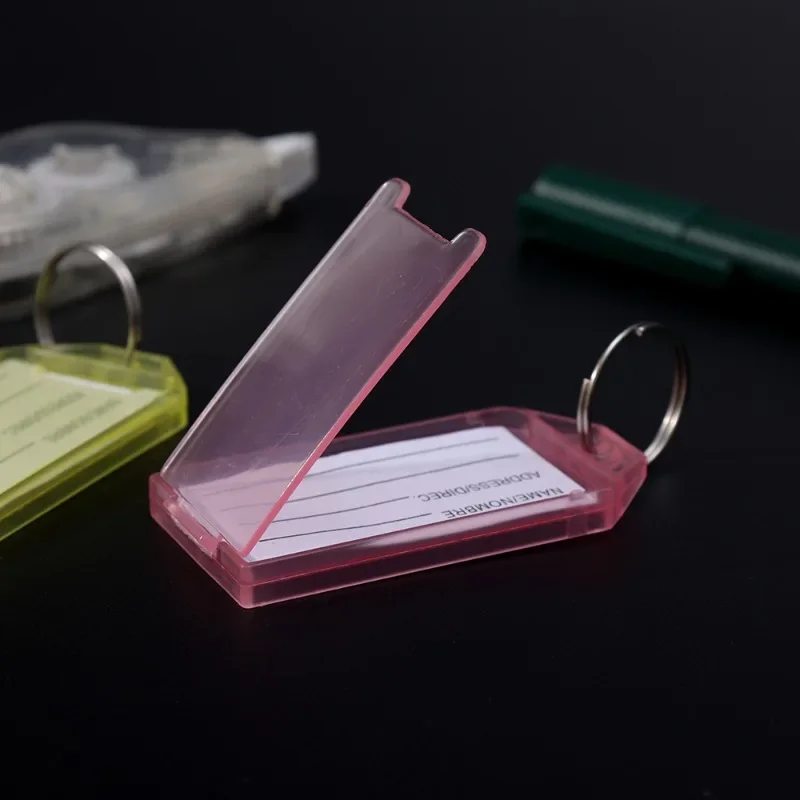 Colorful Plastic Key Tags Flap Transparent Keychain Split Ring Double Sided Marking Plate Luggage Identification Tag Cute Gifts