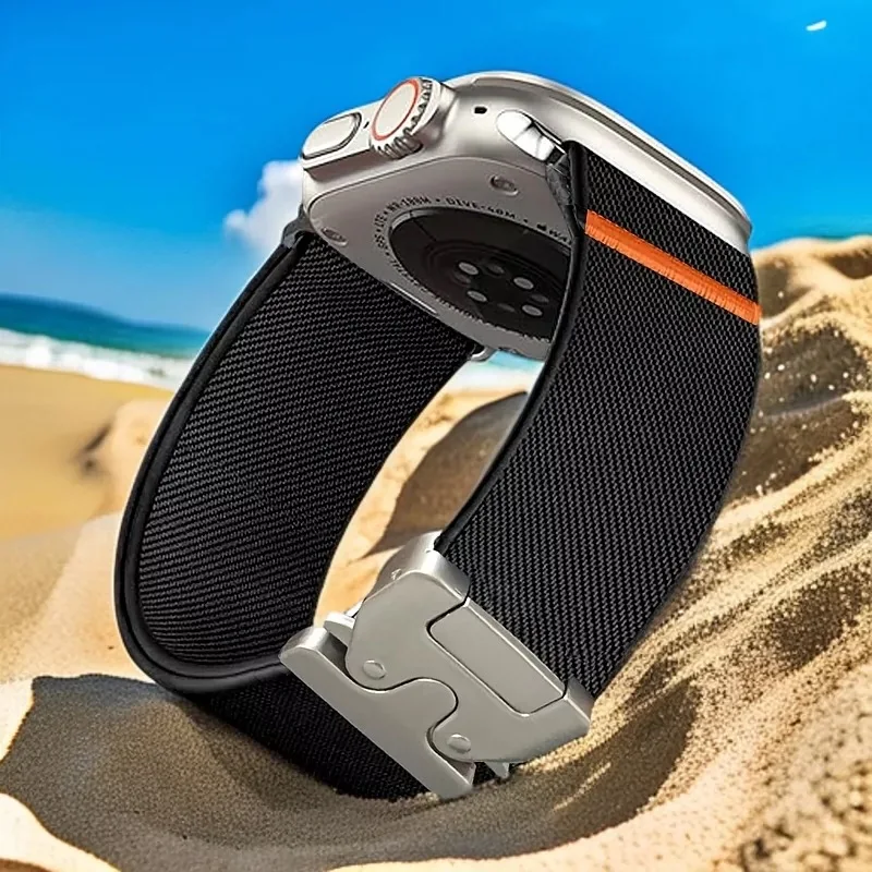 

Нейлоновый ремешок с пряжкой для парашюта для Apple Watch Ultra 2 49 мм 46-42-45 мм 41-44 мм Эластичный браслет IWatch Series 10 9 8 7 6 SE