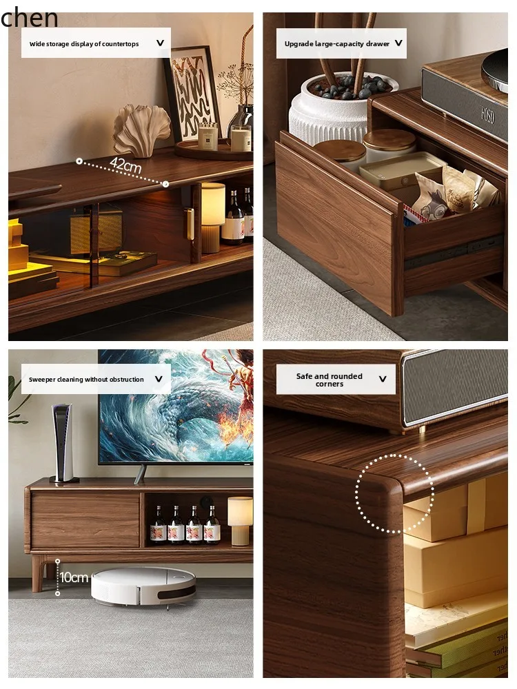 خزانة تلفزيون من الخشب الصلب HXL، خزانة أرضية بسيطة، طاولة قهوة، خزانة تخزين تلسكوبية لغرفة المعيشة #3