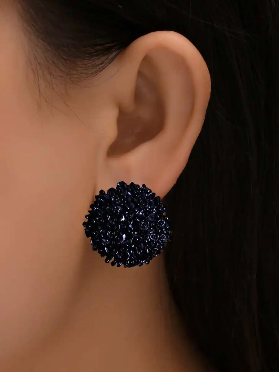 

Black Textured Round Stud Earrings For Women