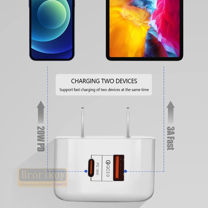 USB C Charger 20W PD Fast Charge QC3.0 QC4.0 For Macbook Pro iPhone12 Samsung S20 Huawei P40 P30 Pro Xiaomi 10 9 Mi iPad Adapter