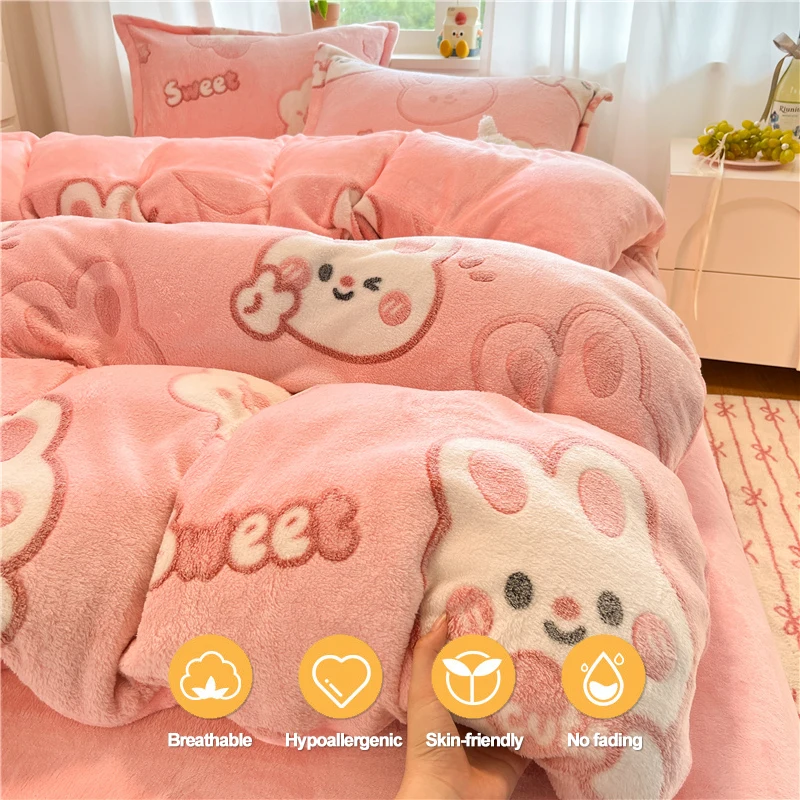 Cute Flannel Duvet Cover (No Pillowcases), Super Cozy Bedding Quilt Cover Warm Duvet Cover for Winter Kids Adults Bedroom