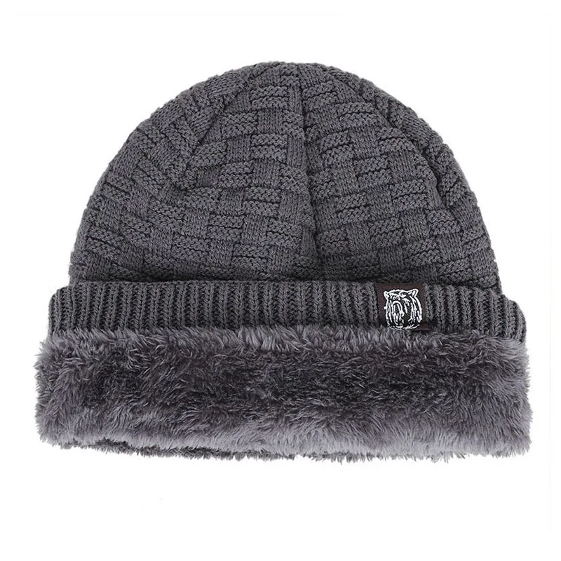 Winter Fur Lined Warm Beanie Hat Thick Soft Stretch Men Cap Fashion Winter Cap Outdoor Ski Sports Knitted Hat