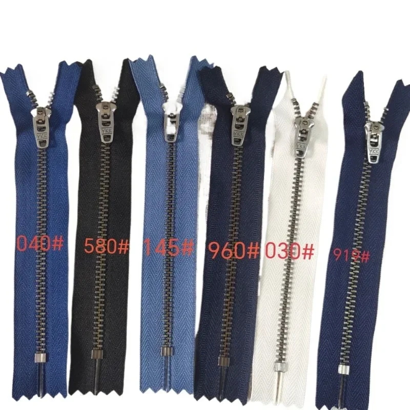 

50pcs/Lot YKK Zipper for Jeans 3# 12 To 18cm YG Off White Black Blue Spring Semi-auto Lock Slider Pull Tailor Sewing Accessory