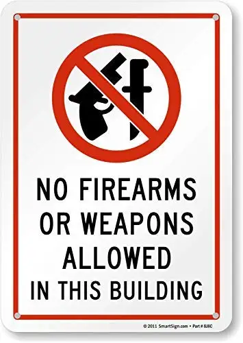 Isaric No Firearms or Weapons Allowed in This Building Sign 8x12 inchs Metal