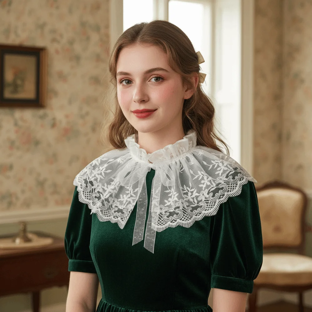 

Cape Embroidered Lace Fake Collar Small high collar Double-layer Blouse False Collars Floral Korean Style Flower Scarves Women