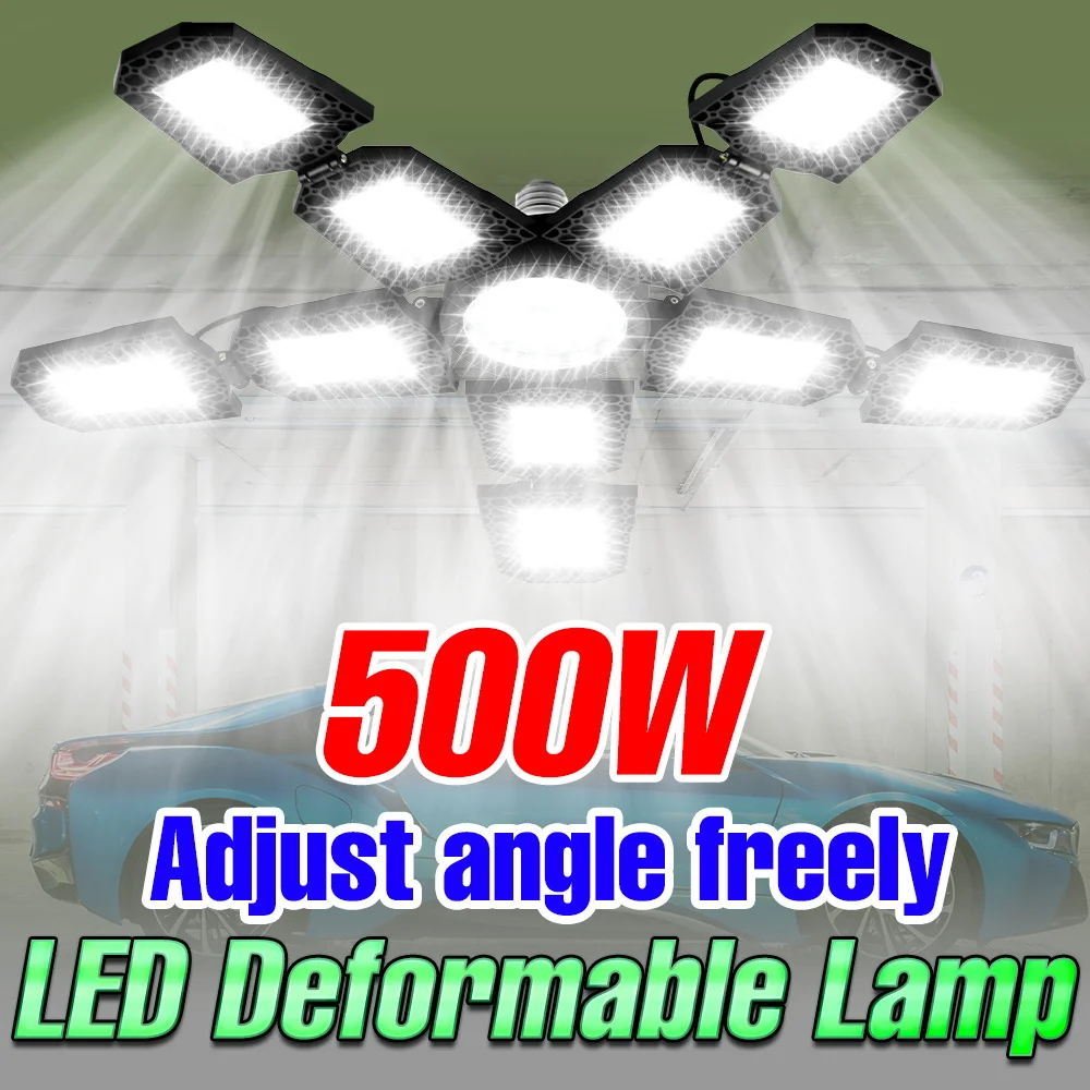 

500W LED Garage Light E27/E26 Workshop Ceiling Lamp Indoor 220V Foldable Parking Lot Storehouse Basements Large Area Lightling