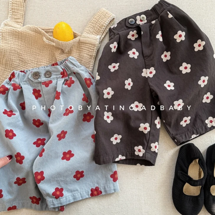 

Girl Pants 2025 Summer New Children's Clothing Korean Style Girl Baby Loose Printed Seven Minutes Pants Casual Simple Daily