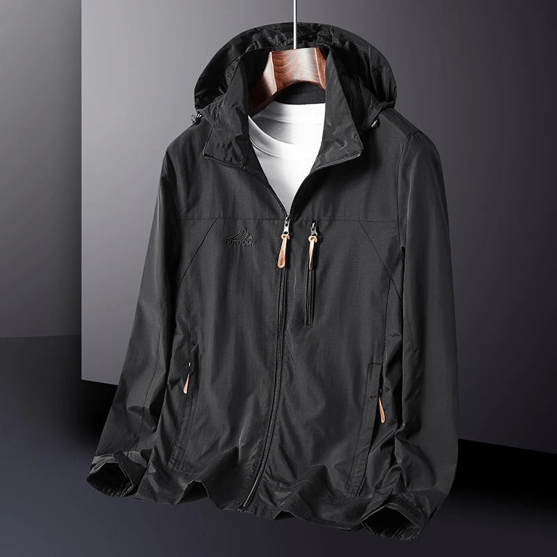 Bomber Jacket Men's Autumn Waterproof Breathable Detachable Cap Coat Outdoor Work Clothes Fashionable Hiking Hunting Windbreaker