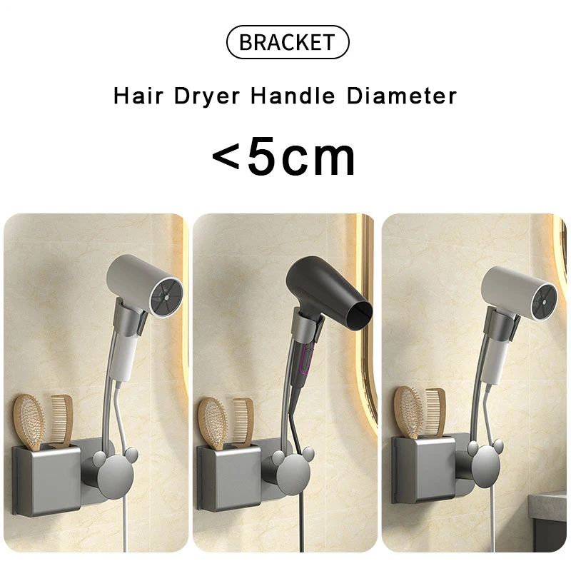 Hair Dryer Holder Bathroom Wall-mounted Hairdryer Storage Rack Free Hands Multifunction Adjustable Comb Hair Dryer Organizer