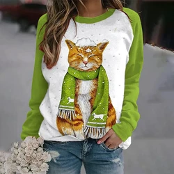 Print Cat Long Sleeve T-Shirt For Women Oversized Hoodies Pullover Autumn Women Round Neck Sweatshirt Fashion Unisex Clothing 
