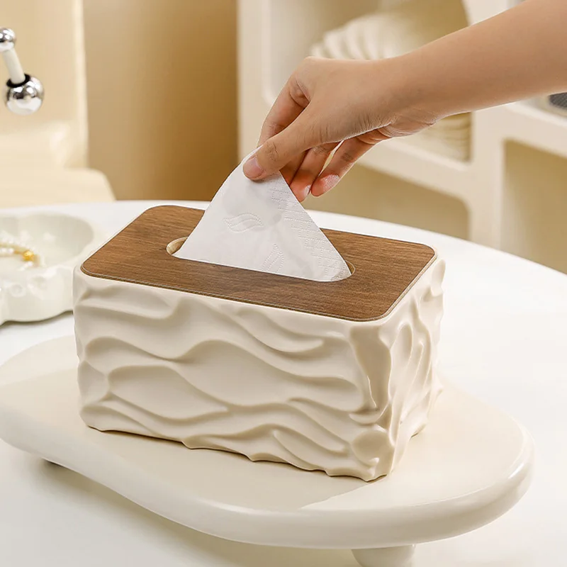 Desktop Tissue Box Wave Pattern Creative Tissue Paper Box Simple Nordic Style Napkin Storage Box Living Room Tissue Box