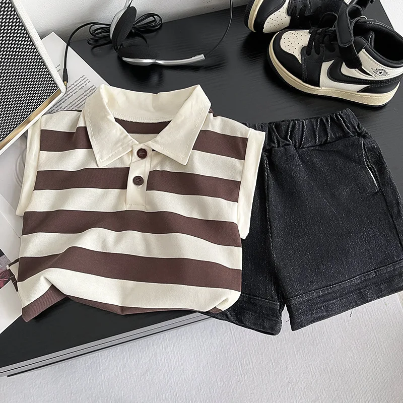 New Children Boys Fashion Summer Casual Clothes Cotton Stripe Polo Vest Shorts 2Pcs/Sets Kids Casual Outfits Infant Tracksuit