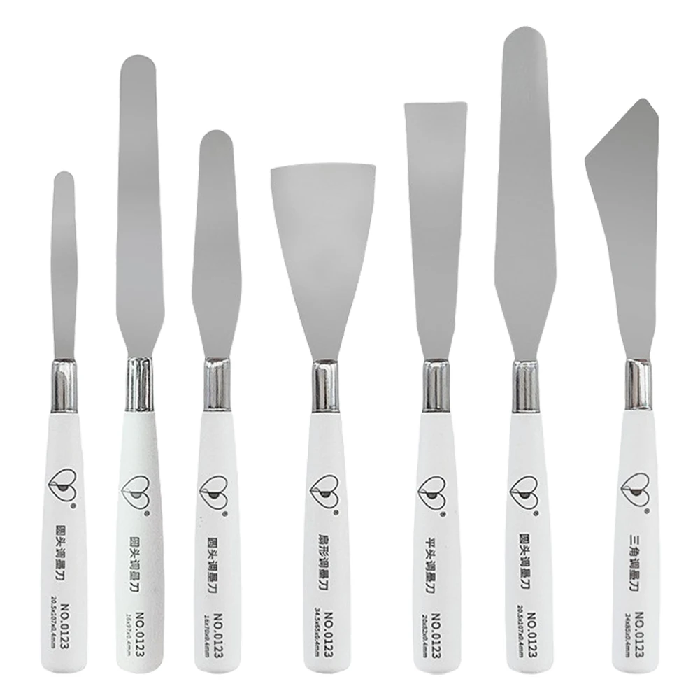 Cuchillo para pintura al óleo, paleta de pintura de acero inoxidable, juego de raspador de pintura al óleo, cuchillos de Metal, raspador de mezcla de colores, 7 Uds.