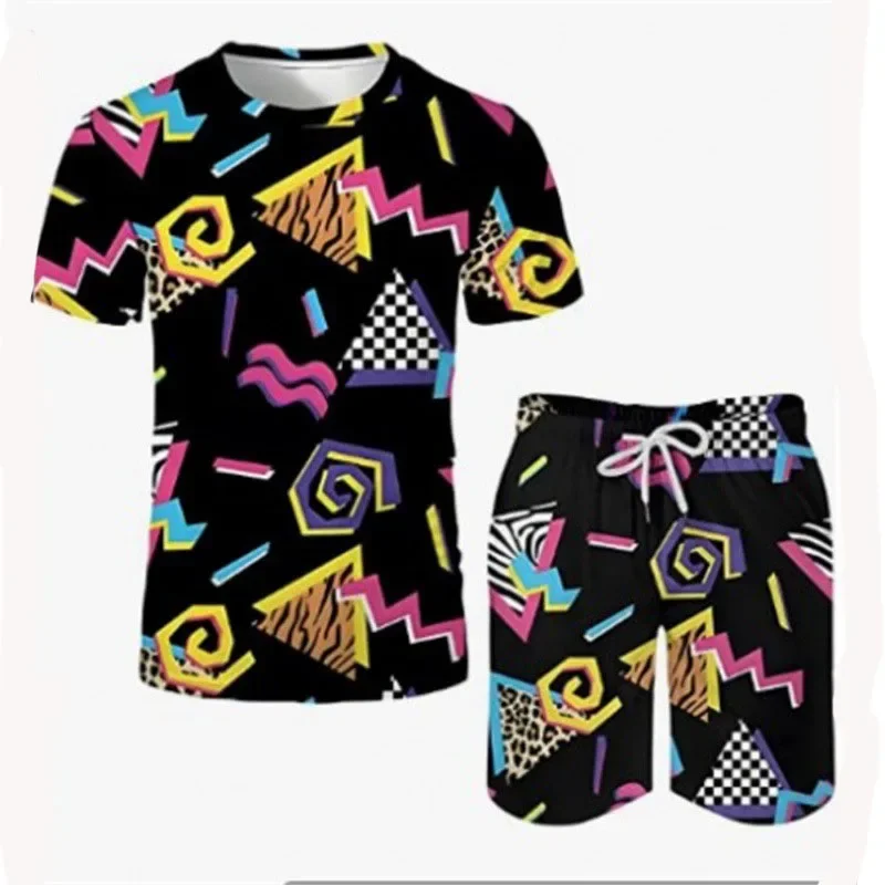 

Geometry Retro 80s 90s 3D Print Men's Suits New T-Shirts Shorts 2-Piece Sets Casual Tracksuits Streetwear Oversized Man Clothing